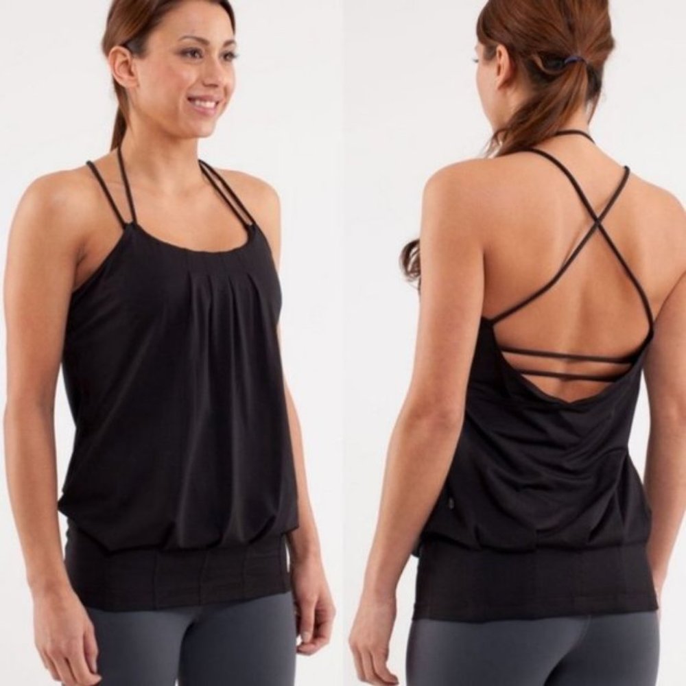 Lululemon Black Flow and Go Tank Top Built In Bra Sweat Wicking Breathable Yoga